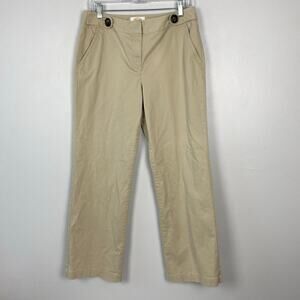 Talbots Vintage Petites‎ Khaki Wide Leg Pants Button Waist Career Detail Size 8P